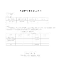 불부합사유서(예금잔액)